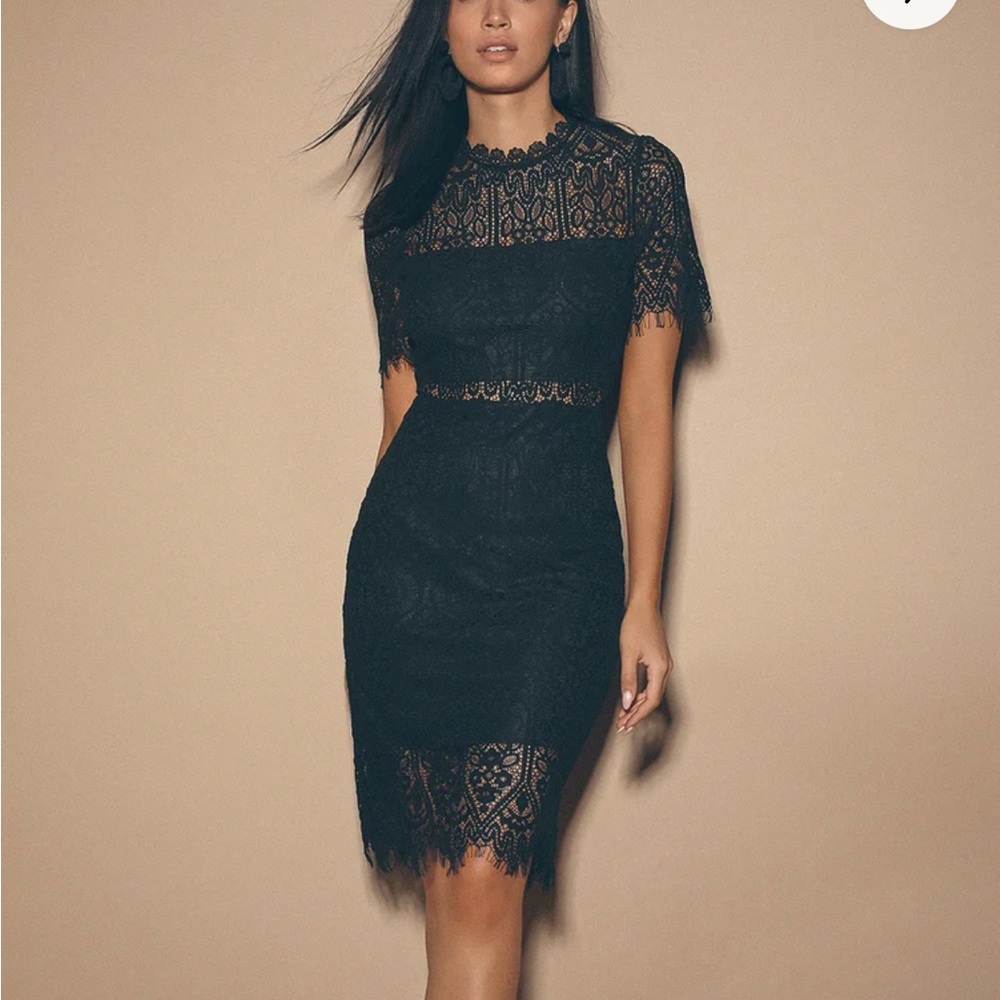 Lulus Remarkable Black Lace MIDI Dress